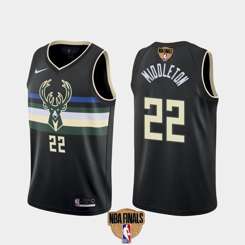 Men's Milwaukee Bucks #22 Khris Middleton 2021 NBA Finals Black Statement Edition Stitched Jersey
